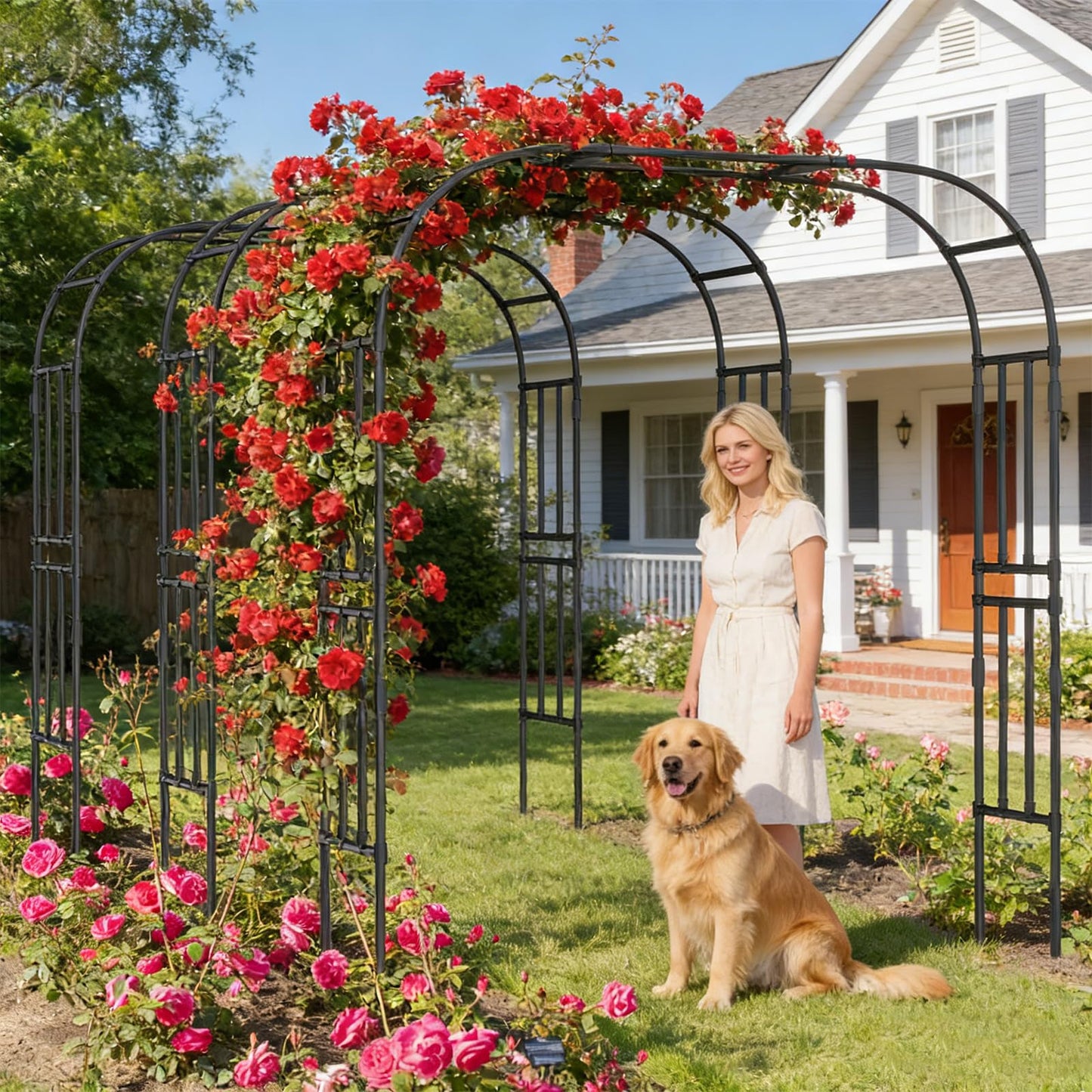 Tall Garden Arch Trellis for Climbing Plants, 87in Tall Metal Plant Support Trellis Archway for Climbing Plant Vegetables Cucumber, Outdoor Yard Lawn Garden Arch Tunnel Trellis
