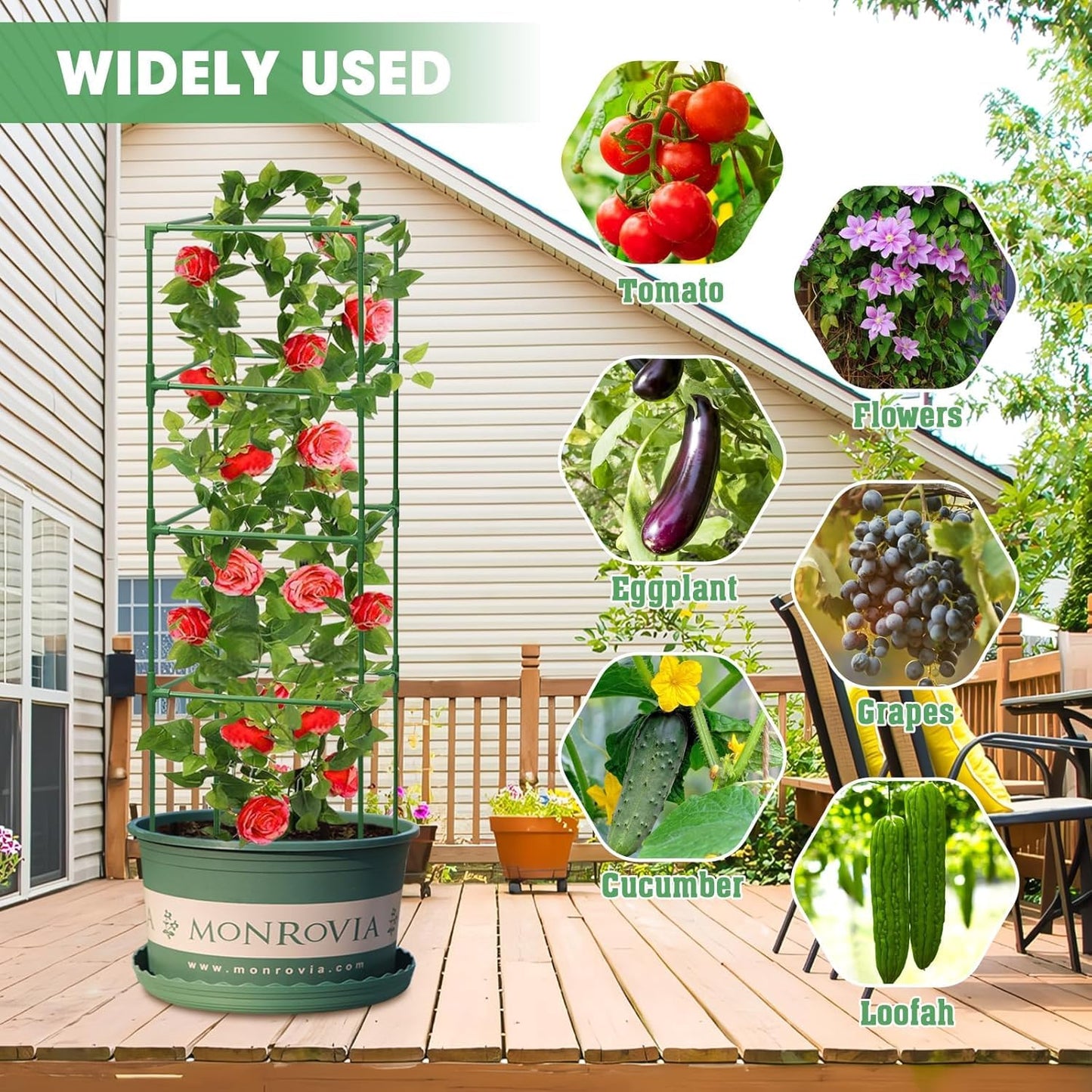 MQUPIN Tomato Cages,4 Packs Square Tomato Cage for Garden Plant Support,41 * 15 * 15in Heavy Duty Steel Plant Tower Stakes Trellis for Climbing Vegetables Flowers Fruits