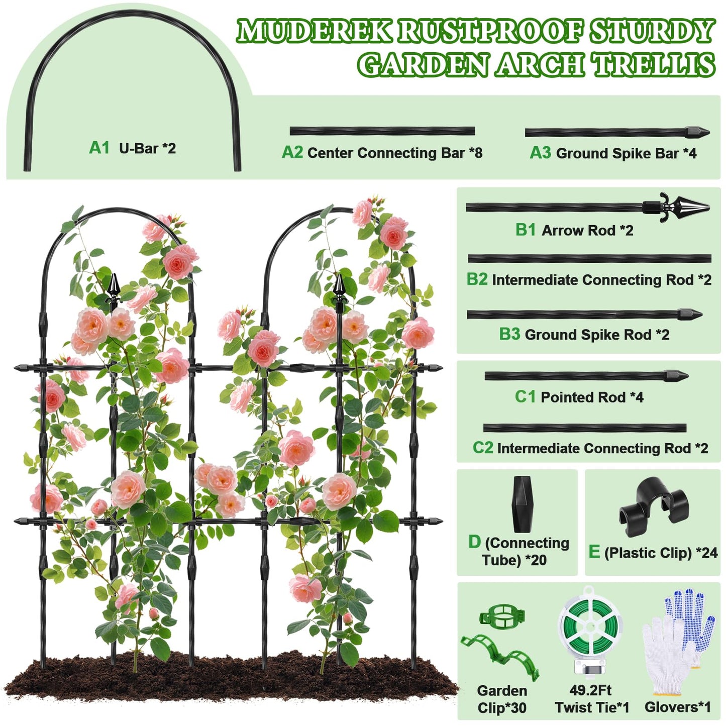 2026 New Upgraded Garden Trellis Set for Outdoor Climbing Plants, 47.2“ H x 39.6” W Rustproof & Reinforced Garden Arch Trellis for Potted Climbing Cucumbers, Tomatoes, Vegetables, Roses, Flowers