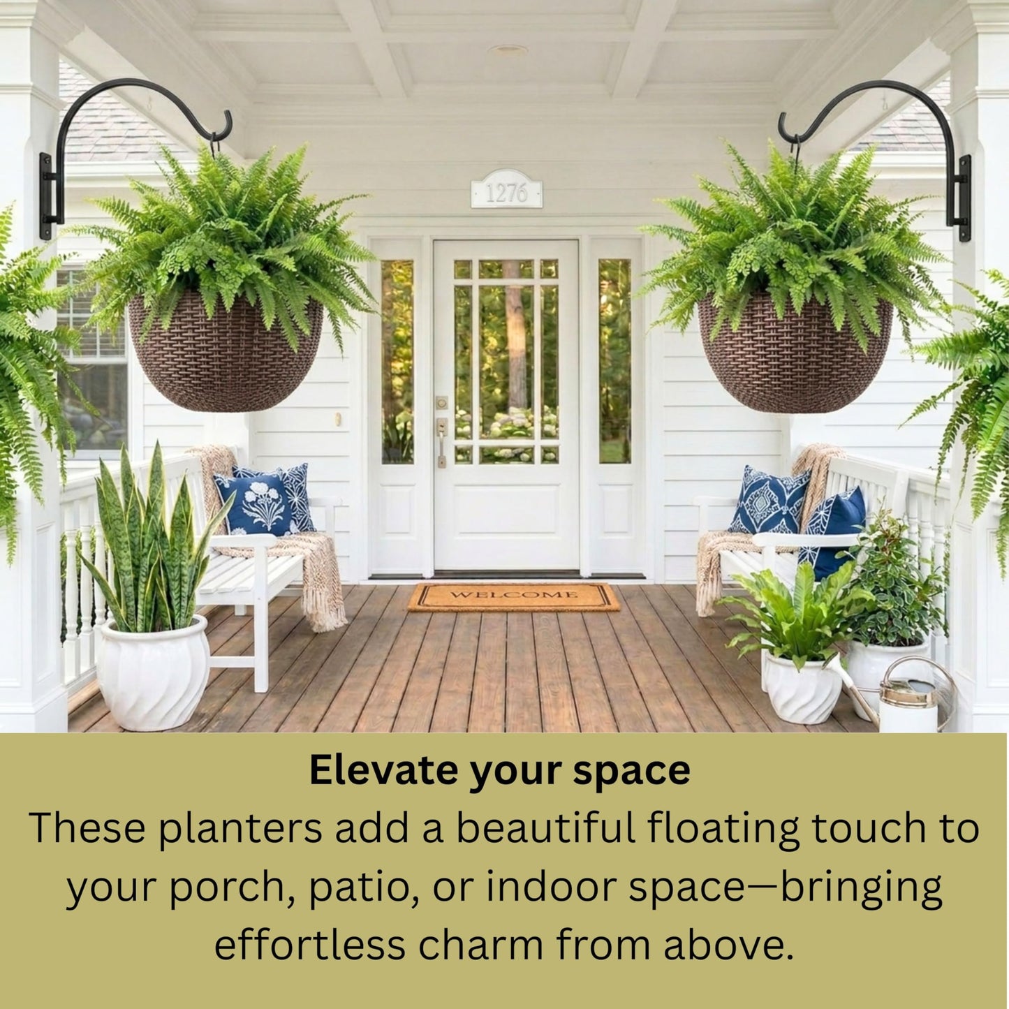 LaLaGreen Hanging Planters for Indoor Plants (11 Inch, 3 Pack) Brown Rattan Style Self-Watering Flower Pots with Water Level Indicator, Plastic Baskets with Metal Chain for Balcony, Porch Garden Decor