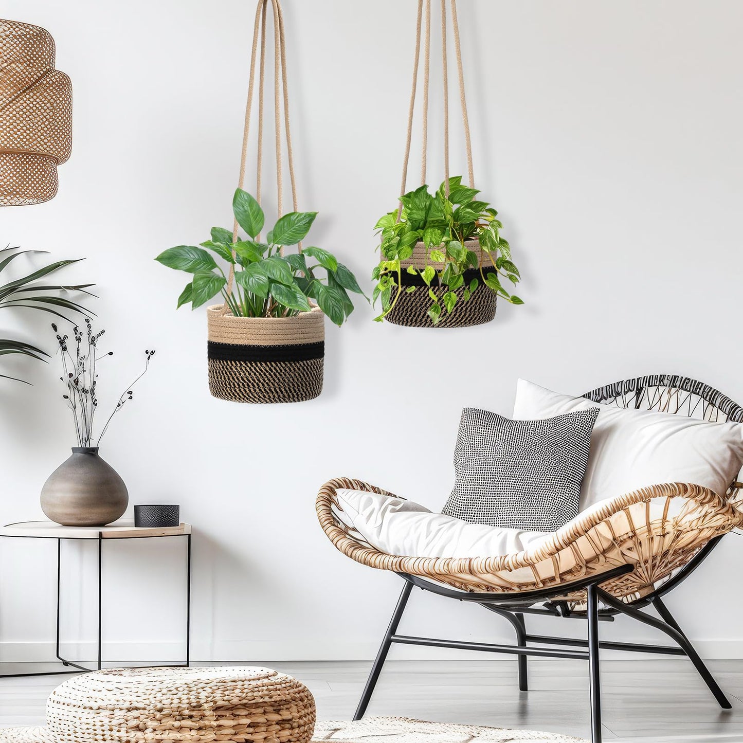 Sunnychicc 2 Packs Hanging Planter Basket 7.8" Cotton Rope Woven Plant Hangers Indoor Plant Boho Hanger Large Hanging Wall Plants for Outdoor Home Decorations Fence Planters Plant Flower Pots