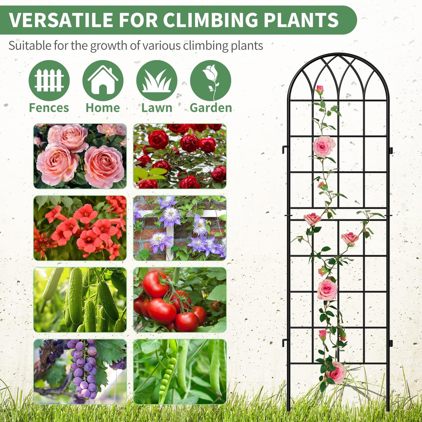 SUNYRISY 4Pack Metal Garden Trellis for Climbing Plants Outdoor, 59x16in Metal Plant Support for Flowers Tomato Cucumber Rose Vegetable Garden Courtyards Lawns Decoration, Black