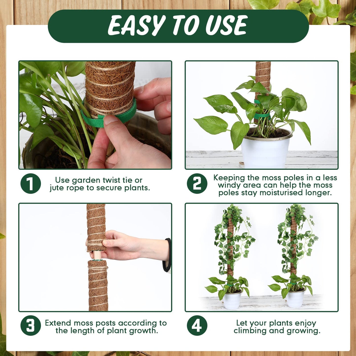 30 Pcs Moss Pole for Plants Monstera 16.5 Inch Coir Poles Bendable Monstera Plant Support with 10 Pcs 6.56 Feet Jute Rope and 6.56 Feet Green Plant Tape for Indoor Outdoor Climbing Plants Growth