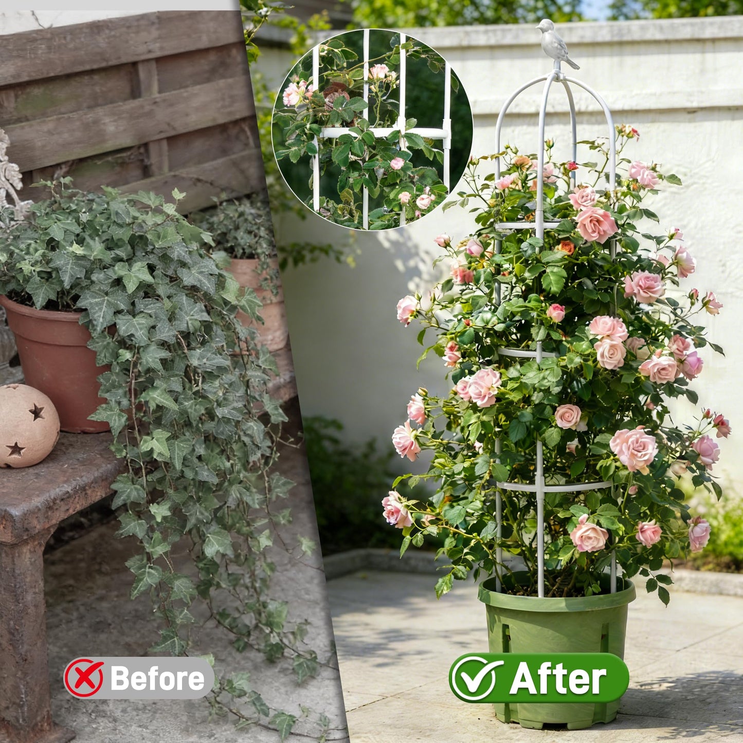 6ft Garden Obelisk Trellis for Climbing Plants-Rustproof Metal Pipe with Heavy Duty Plastic Coated, Garden Outdoor Indoor Potted Plant Support for Clematis Vine Jasmine Support （White）
