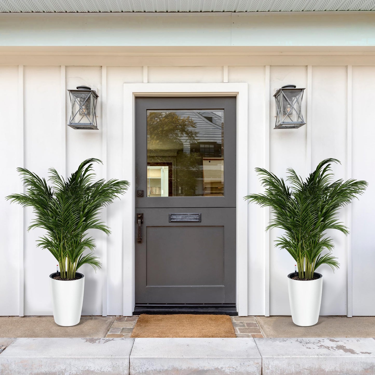 16" Tall Planter Set of 4, Self Watering Pots, Large Planter for Indoor Outdoor Plants, Built-in Drainage and a Water Level Monitor, Tall Planters for Patio, Porch, Living Room, Home Office, White