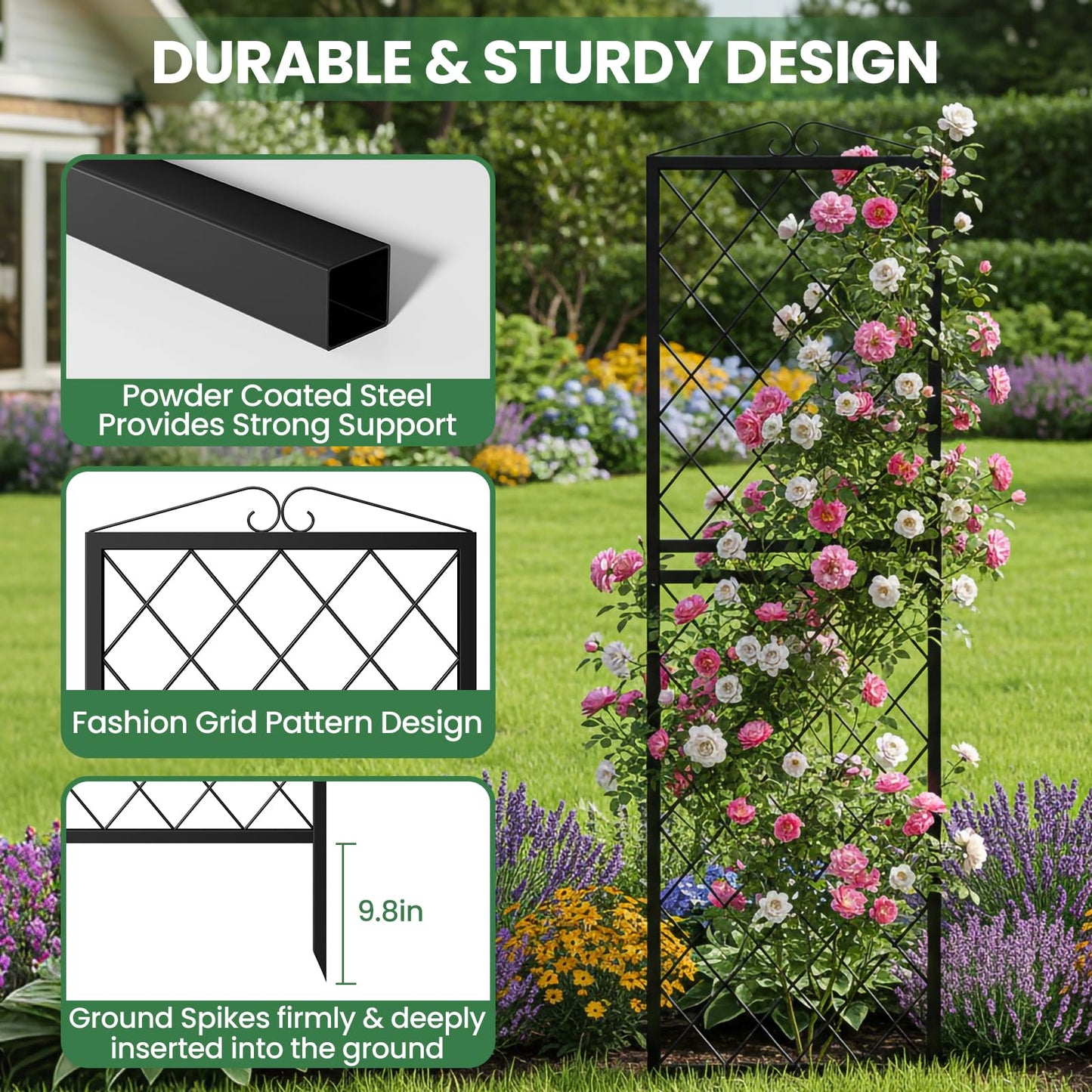 2 Pack 71 Inch Metal Garden Trellis for Climbing Plants, Thickened Square Tube Metal Garden Trellis for Vines Plant Rose Vegetable Support,Large Decorative Outdoor Trellis