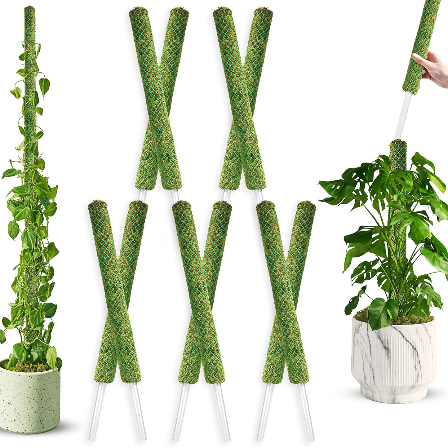 DUSPRO Bulk Pack 10Pcs 22'' Green Stackable Mesh Moss Pole for Plants, Extendable Plant Pole, Natural Forest Moss Pole Monstera Plant Support, Moss Stick for Climbing Plants, Indoor Plant Stakes