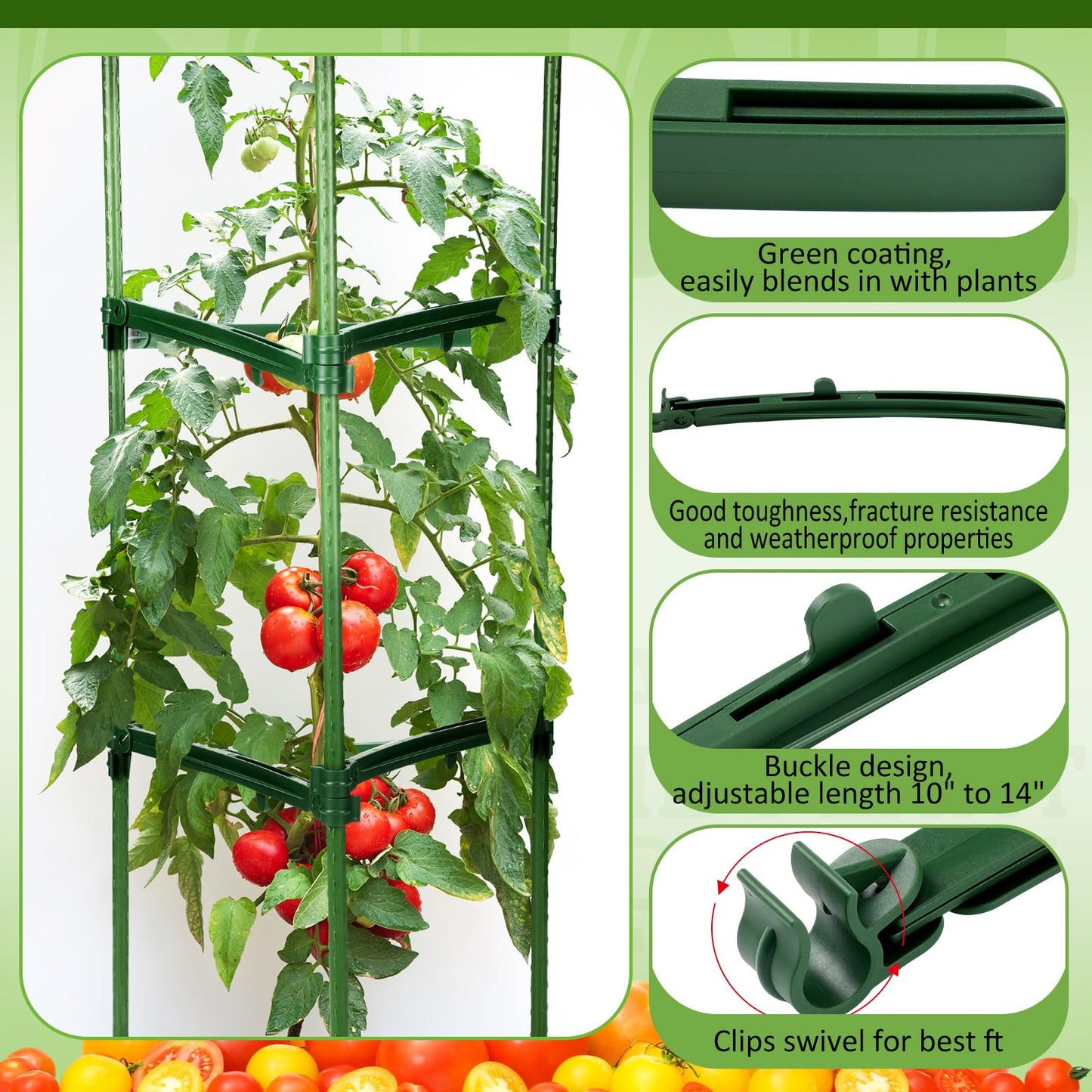 Threehoney 24 Pcs Adjustable Stake Arms for Tomato Cage 10 to 14 Inch Garden Plant Stake Connectors Expandable Trellis Climbing Rod Tomato Stick Supports for 11 mm Diameter Climbing Plants Vegetables