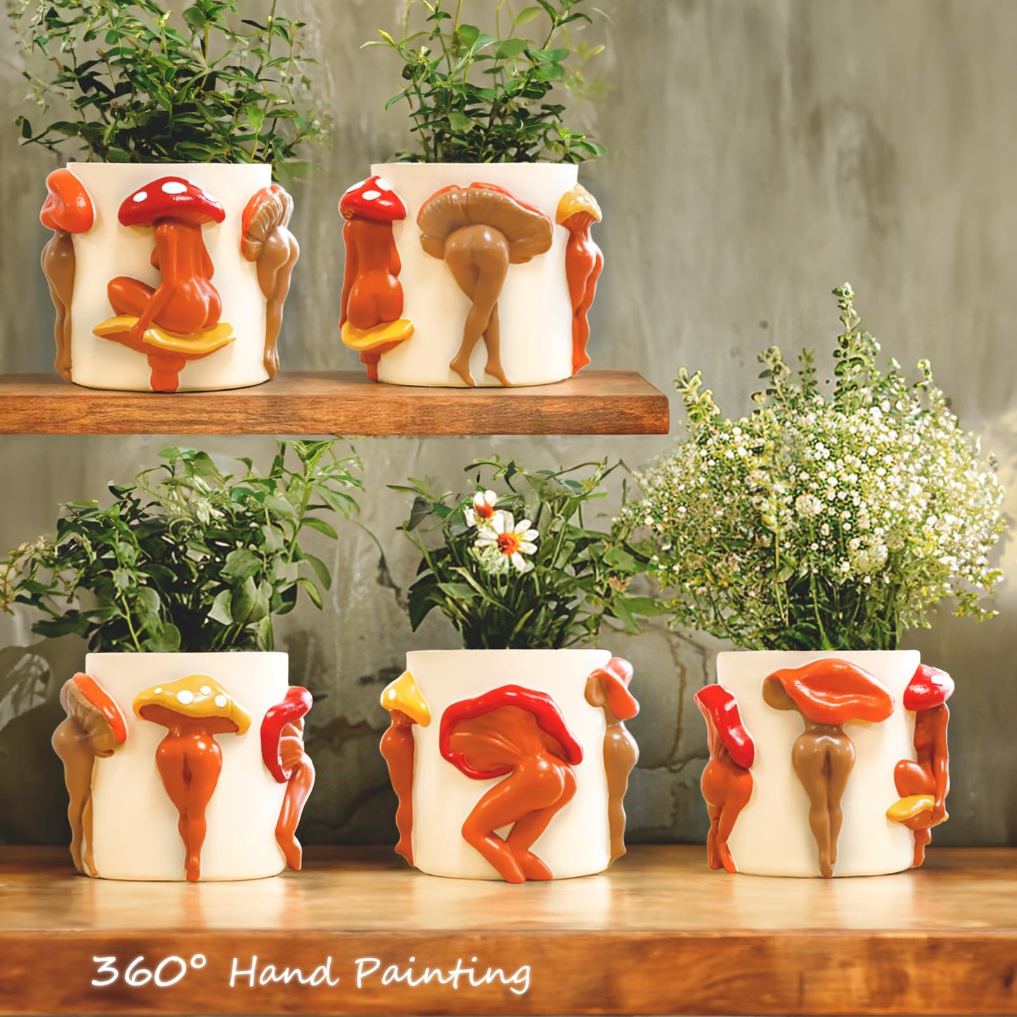 GUGUGO Mushroom Female Body Planters, Quirky Unique Cute Plant Pots and Funny Boho Eclectic Home Decor, Mushroom Butt Flower Pots, Indoor Succulent Planter, Modern Aesthetic for Decorating, Purple
