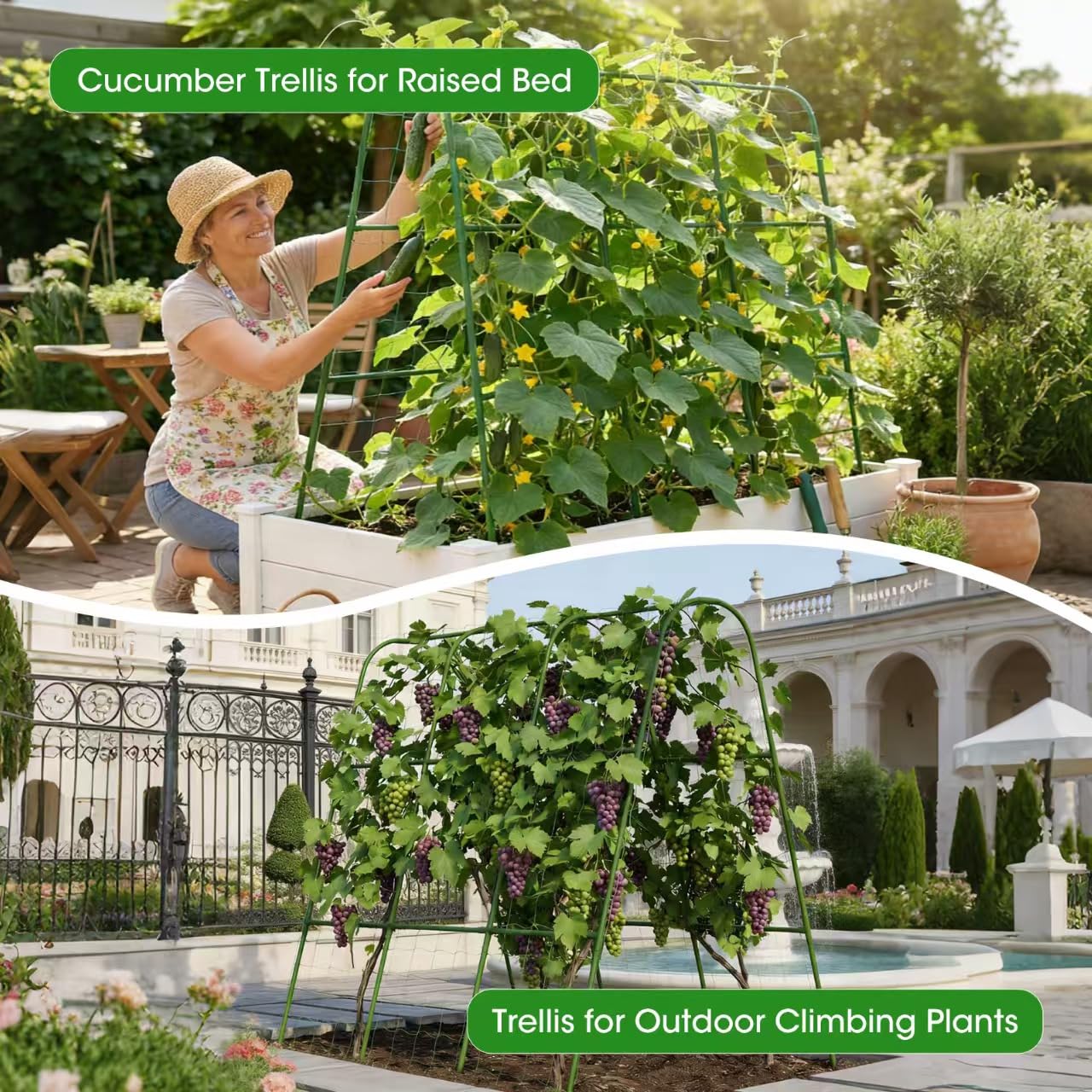 SHCCPPJ Cucumber Trellis for Raised Bed, U-Shape Metal Garden Trellis for Climbing Plants Outdoor, 51.5''Lx50.5''Wx44''H Rust-Proof Vegetable Peas Trellis for Bean Pole