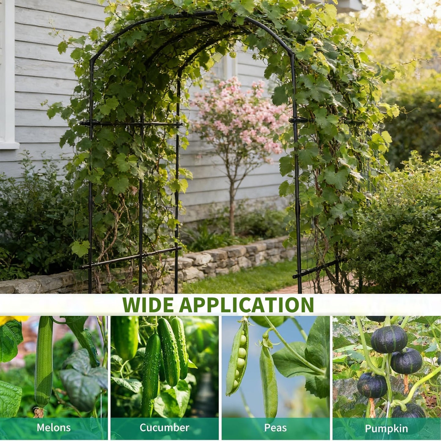 DoCred Tall Garden Arch Trellis for Climbing Plants, 87in Tall Metal Plant Support Trellis Archway for Climbing Vine Vegetable/Fruit/Flower Outdoor Yard Lawn Garden Arch Tunnel Trellis