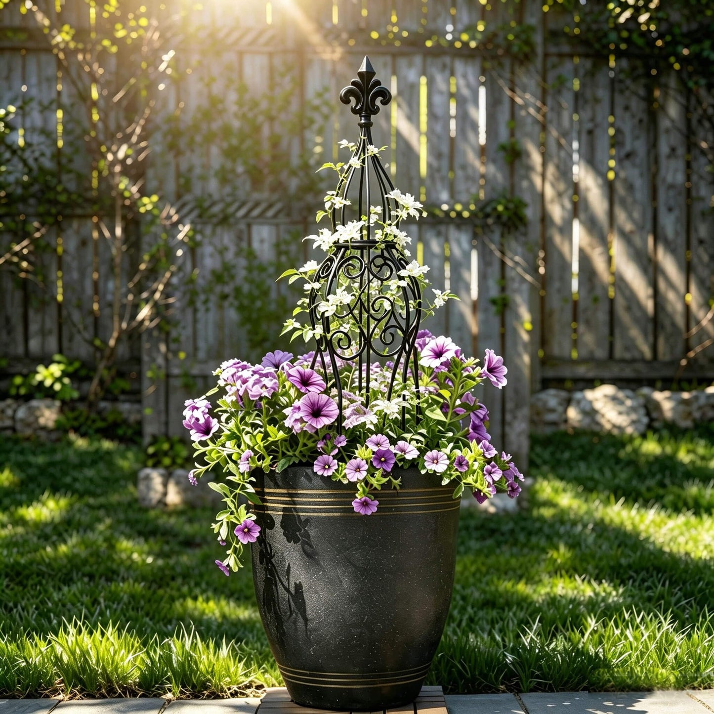 2-Pack Garden Obelisk Trellis for Climbing Roses & Flowering Vines, 30" Tall Iron Plant Support, Tool-Free Snap Assembly, Decorative Outdoor Accent for Patio Planters & Entryways