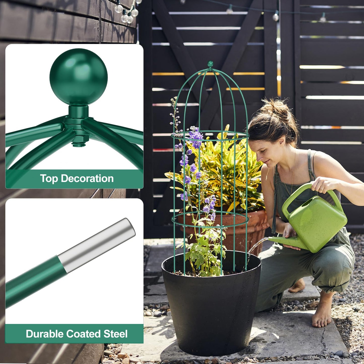 UrGROWA 3 Pack Metal Plant Cage Support, 47" H Peony Support Tomato Cage Garden Rose Obelisk Trellis Supports Tower for Clematis Vine Jasmine Supports Outdoor Indoor
