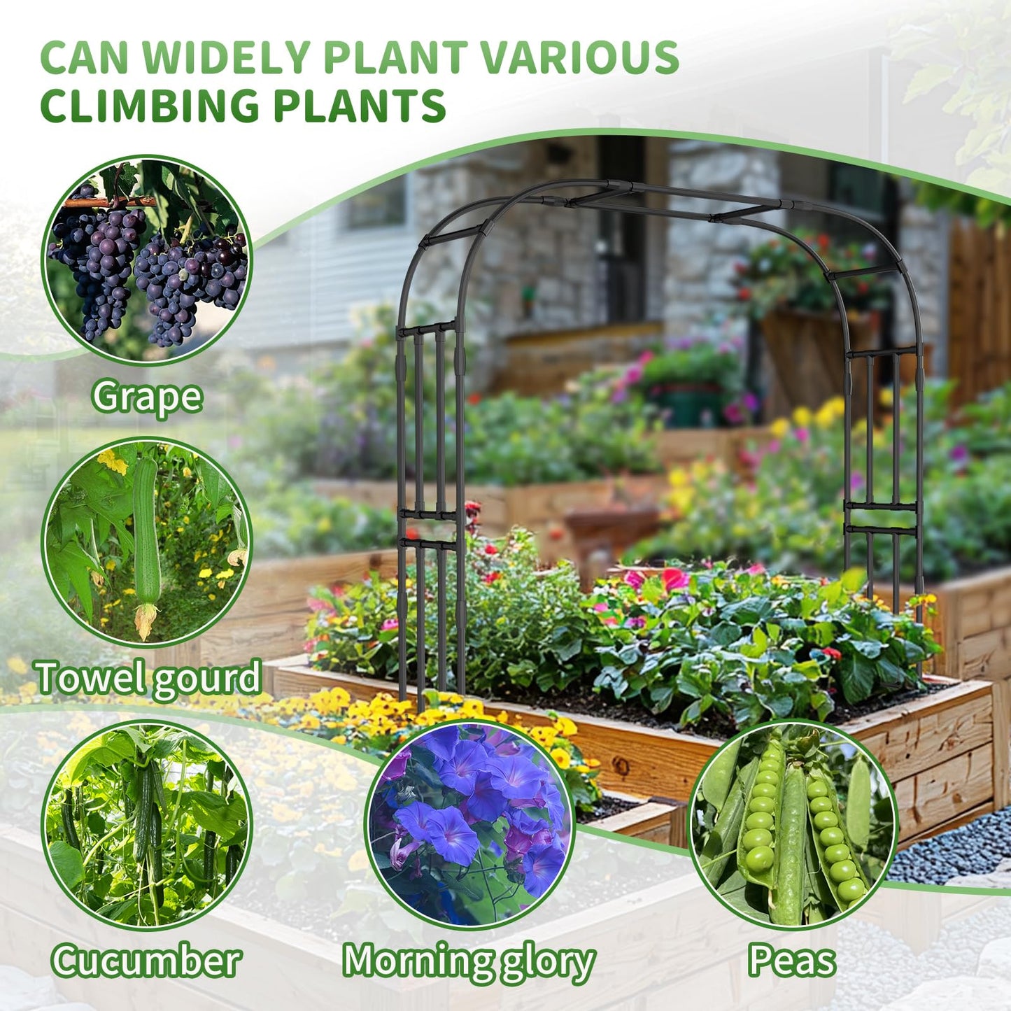 SUNYRISY Garden Arch Trellis, Metal Core Trellis for Climbing Plants Outdoor, Tall Plant Support for Vine Cucumber Tomato Grape Vegetables Climbing Plants, Garden Decoration Arch