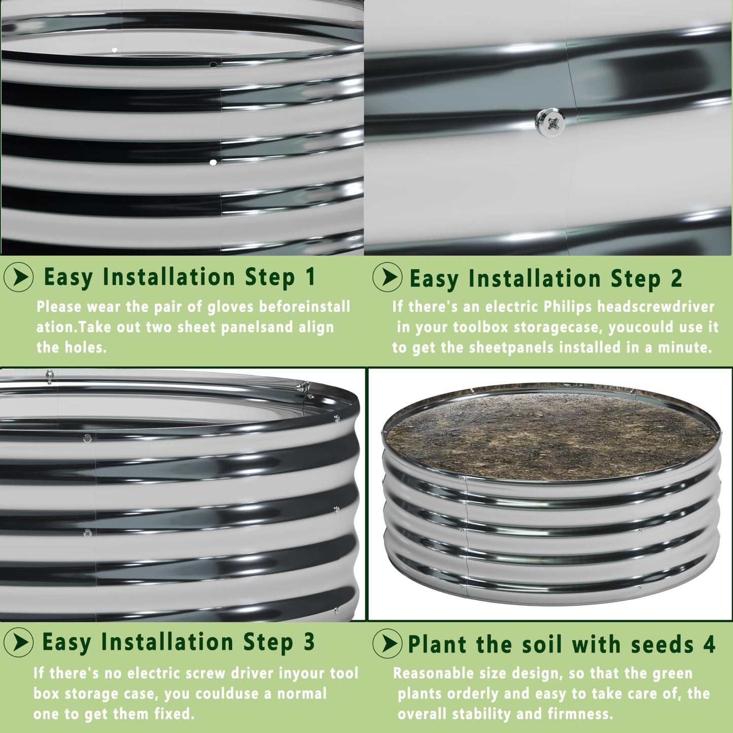 DIIYIV 2Pack 3x3x1ft Galvanized Raised Garden Bed, Planter Raised Garden Beds Outdoor, Round Clearance Raised Garden Beds for Gardening Vegetables