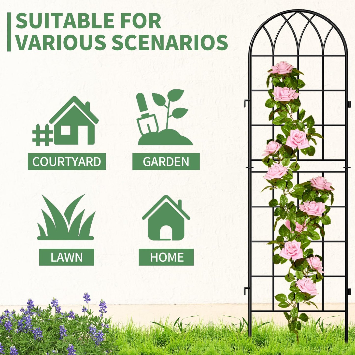 SUNYRISY 4Pack Metal Garden Trellis for Climbing Plants Outdoor, 59x16in Metal Plant Support for Flowers Tomato Cucumber Rose Vegetable Garden Courtyards Lawns Decoration, Black