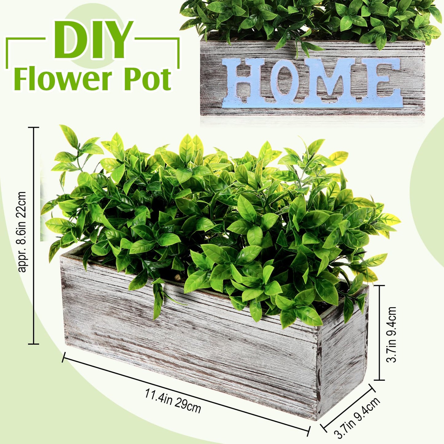 Lyrow 2 Pack Artificial Eucalyptus Plants in Rectangular Rustic Wooden Planter Box Faux Potted Herb Plant Greenery Centerpiece for Cabinet Windowsill Table Shelf Wedding Farmhouse Decor (White,11.4'')