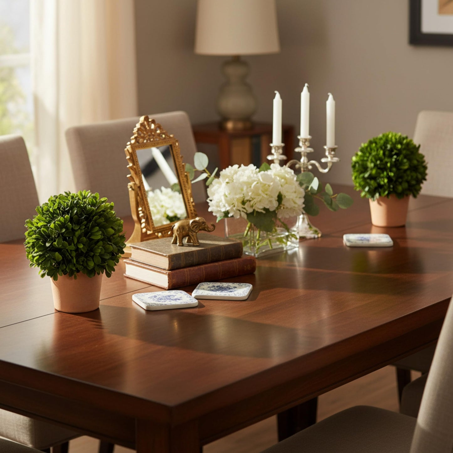 Shine Company Real Preserved Boxwood Ball Topiary in Terracotta Pot (8" Tall/6" Wide, Set of 2)