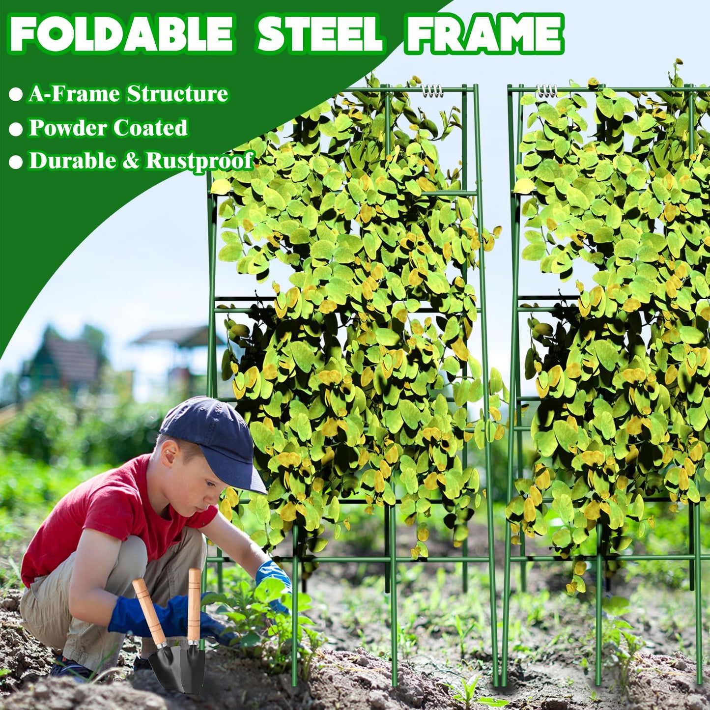 No Assembly Required Cucumber Trellis,2 Pack Trellis for Cucumbers,Outdoor Raised Bed Climbing Plant Support,A-Frame Garden Frame,Used for Vegetables,peas,Tomatoes,Squash,Melon and Fruit Frame