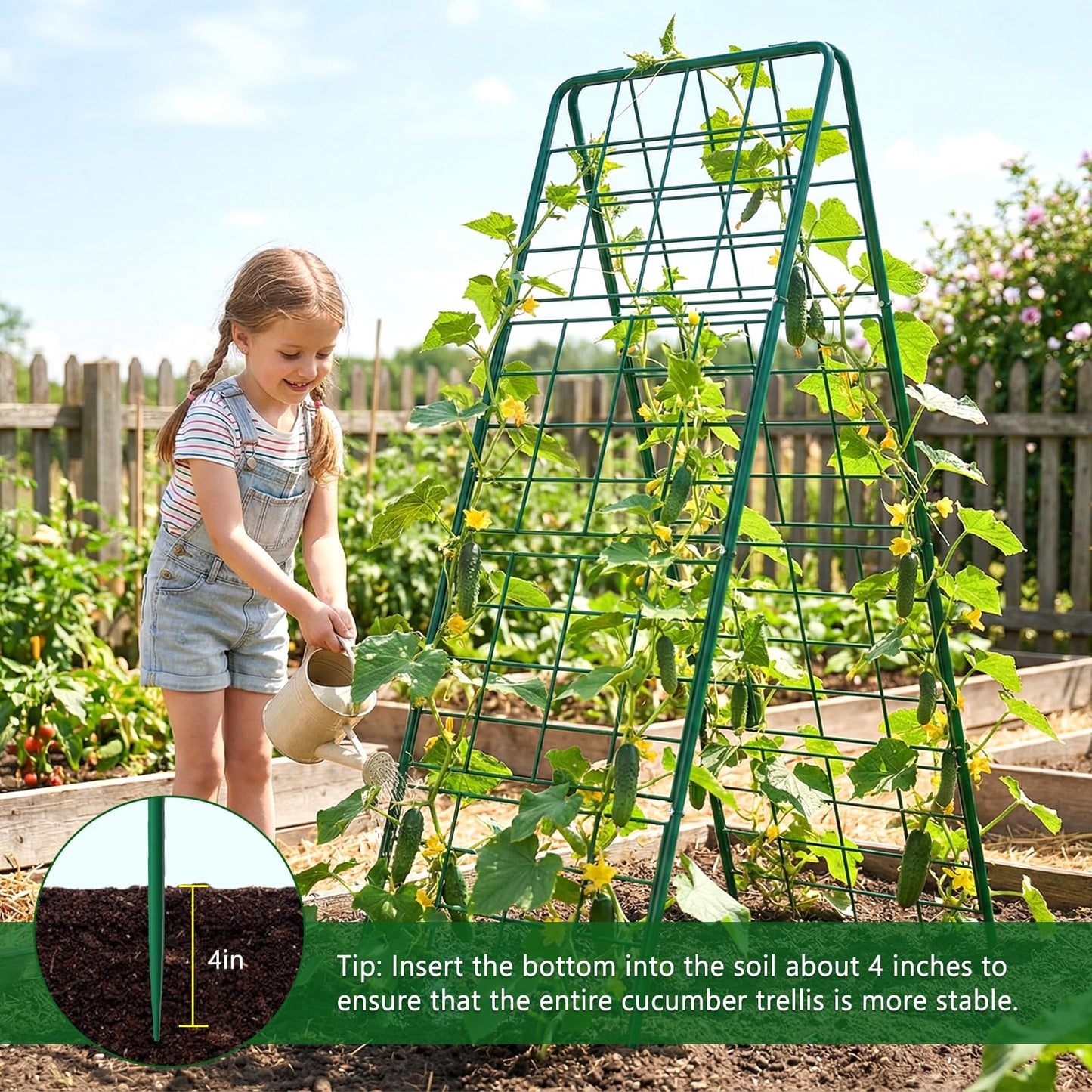 UrGROWA 2 Pack Cucumber Trellis, 59" High Foldable A-Frame Garden Trellis for Raised Bed Garden Grow Support with Plant Support Clips Ties for Cucumber,Tomato, Climbing Plants and Flowers