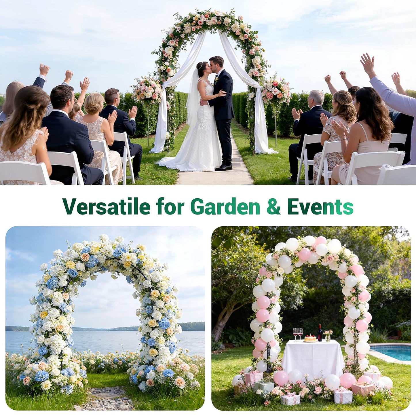 Miory Garden Arch Trellis for Climbing Plants, 1.3x7.9ft Steel with UV-Resistant PE Coating Arbor Outdoor, Vertical Support for Vines Flowers Vegetable, Wedding Archway (Black)