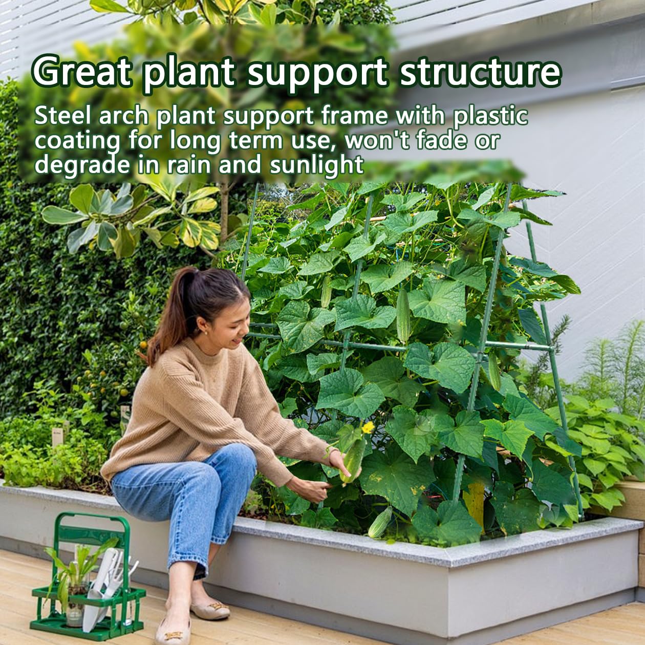 Cucumber Trellis,A-Shape Garden Trellis for Raised Beds with Climbing Net,Plant Support for Climbing Plants Outdoor,47x47inch Metal Vegetables Trellis
