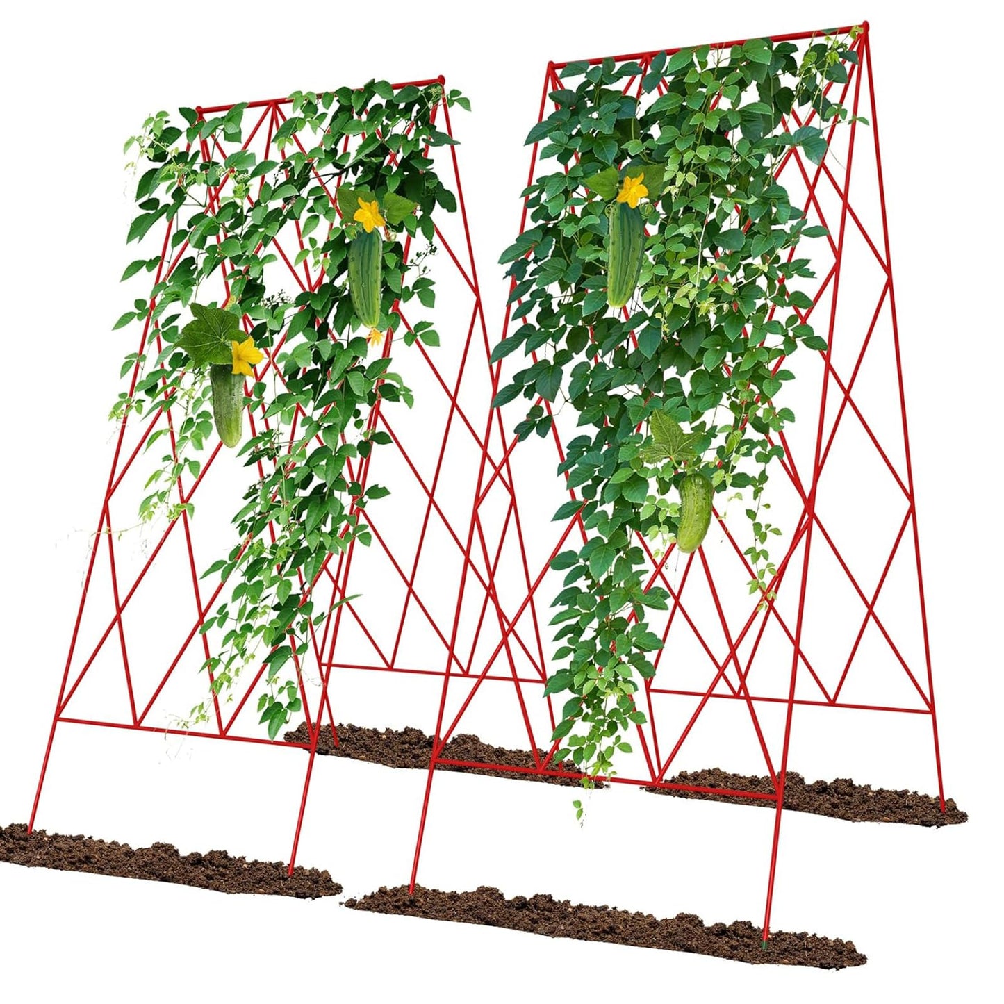 UrGROWA Cucumber Trellis 2 Pack, Foldable A-Frame Garden Trellis for Raised Bed Garden Grow Support with Plant Support Clips, Twist Ties, Plastic Ties, for Cucumber,Tomato, Climbing Plants and Flowers