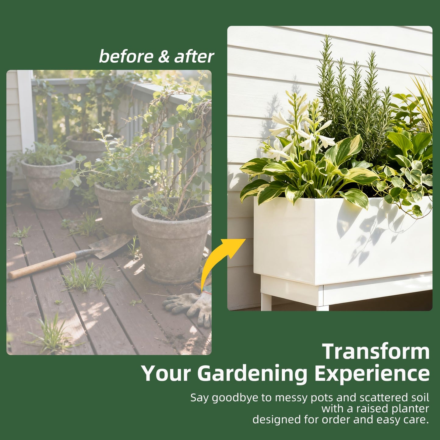 Worth Set of 2 Raised Metal Planter Box with Legs, Large & Small Galvanized Steel Elevated Garden Beds with Drainage Hole & Plug for Vegetables, Flowers & Herbs, Indoor & Outdoor Use - Glossy White
