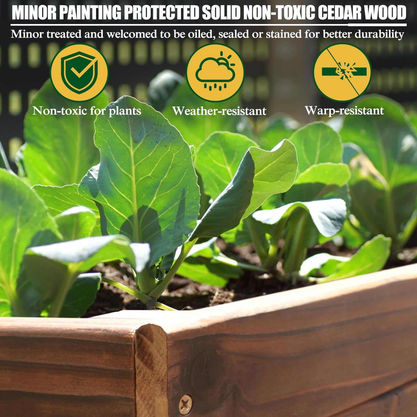BlueWish Cedar Raised Garden Bed, 28.5" H Planter Boxes Outdoor with Detachable Black Liner, Drainage Holes, Raised Beds for Gardening, Vegetable, Flower, Rustic