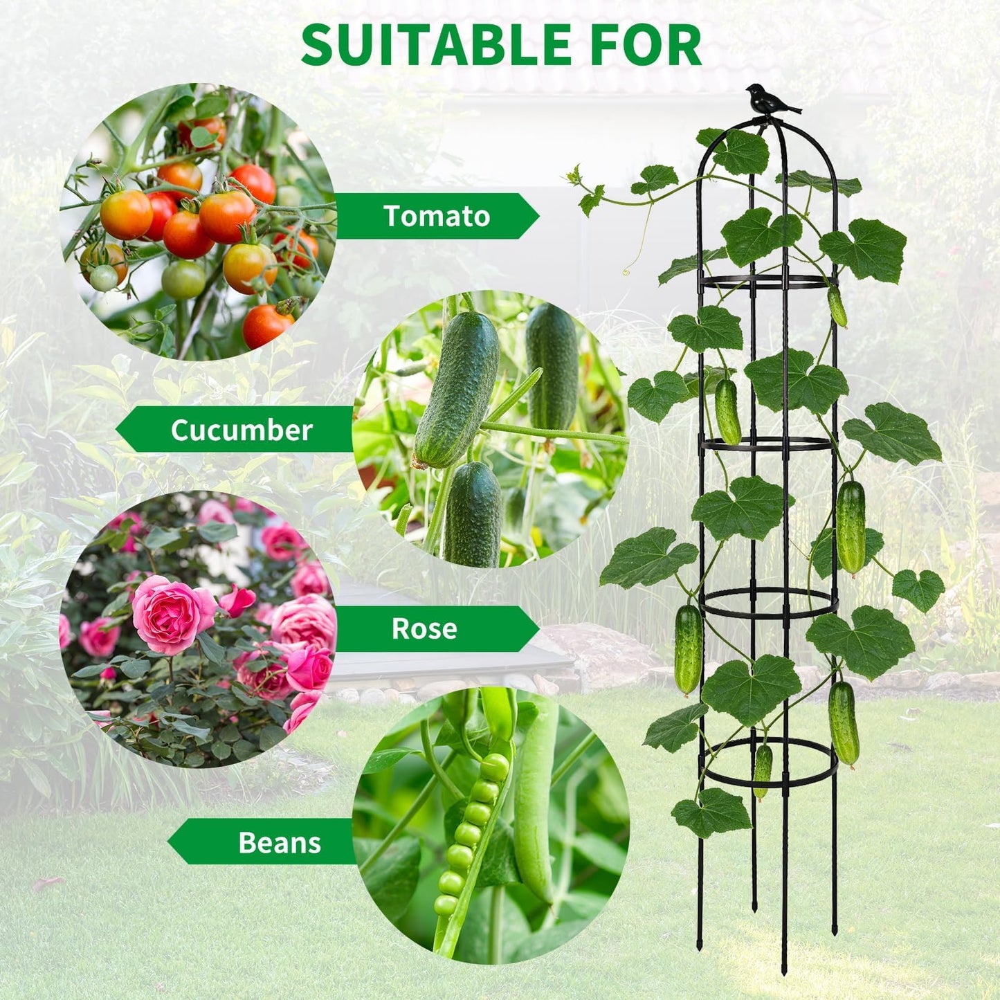 OTOSUNNY Garden Obelisk Trellis for Climbing Plants Outdoor, 6.3 ft Tall Trellis for Roses Clematis Jasmine Ivy Flower Light Climbing Vines Potted Plant Support, Patio, Yard, Black, 2PCS,a