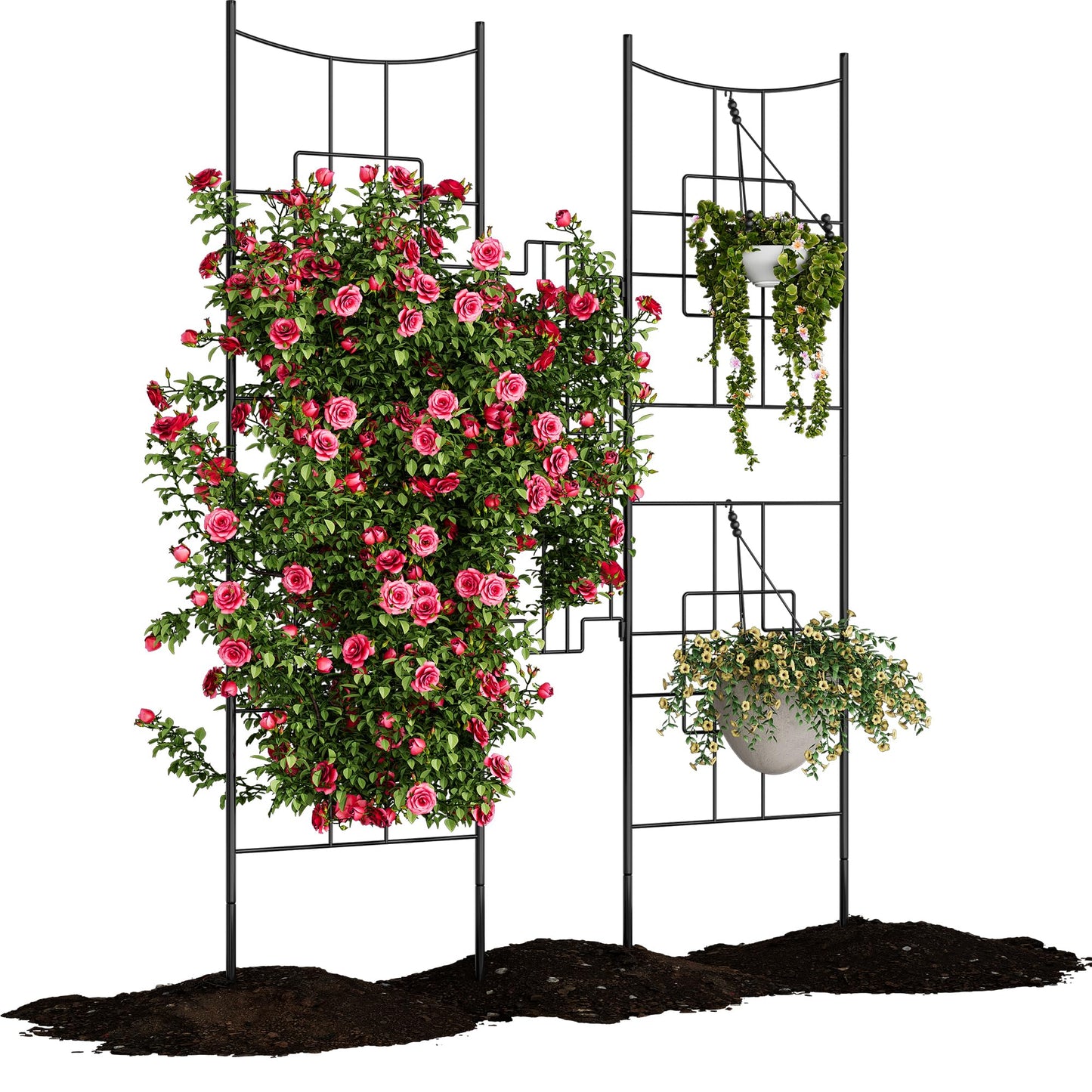 51" X 66" Metal Garden Trellises for Climbing Plants Outdoors, 5.5 FT Black Large Garden Arch Trellises for Roses, Vegetables Vines Flowers Support, Rustproof Privacy Screen Plant Support Frame
