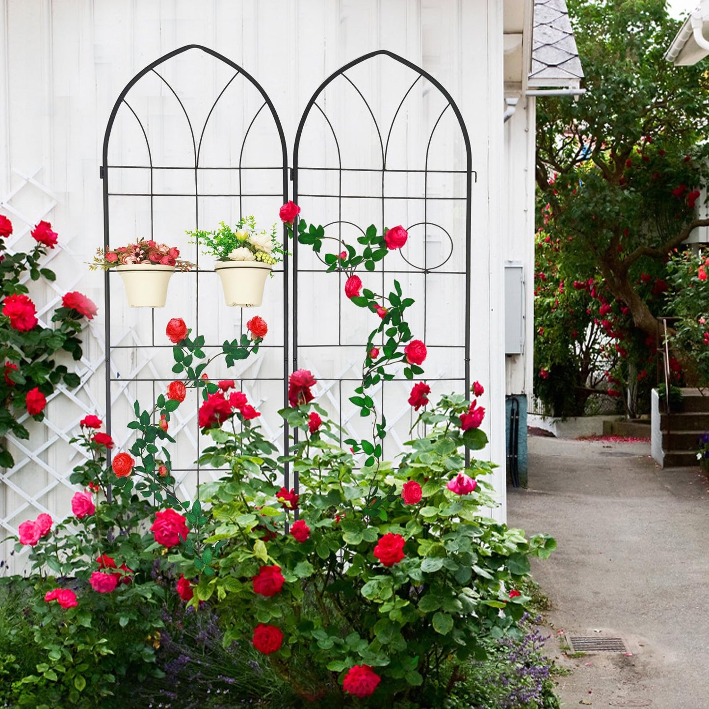 2 Pack Metal Garden Trellis 78.7" H,Rustproof Trellis for Climbing Plants,Outdoor Support for Roses Jasmine Vine,Garden Fence for Potted Plants &Flower Beds, Black
