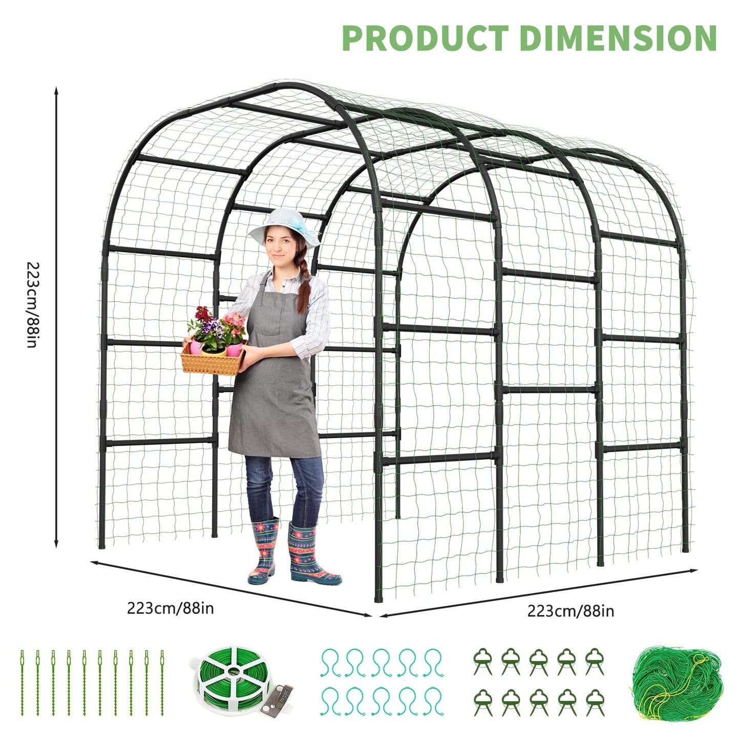 DoCred Garden Arch Trellis, 88in H x 88in L Tall Garden Arch Arbor Trellis for Climbing Plants Outdoor Plant Support for Cucumber Grape Vine, Large Metal Gardening Archway for Lawn Party Ceremony