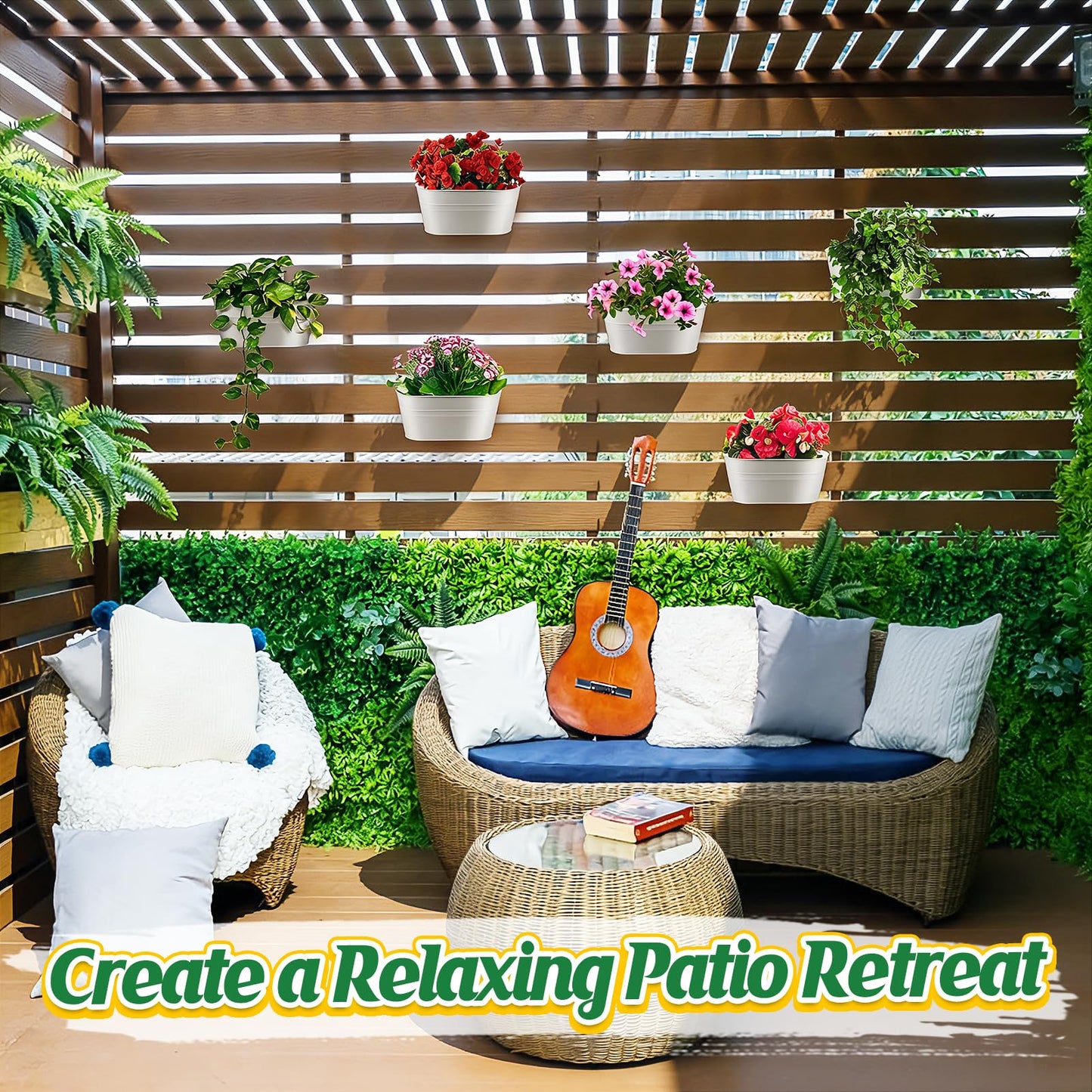 MADHOLLY Railing Planter with Drainage Holes - 6Pcs Sturdy Bucket Pots for Railing Fence, Countryside Style Metal Flower Pots for Herbs Balcony Garden Yard Decor, White