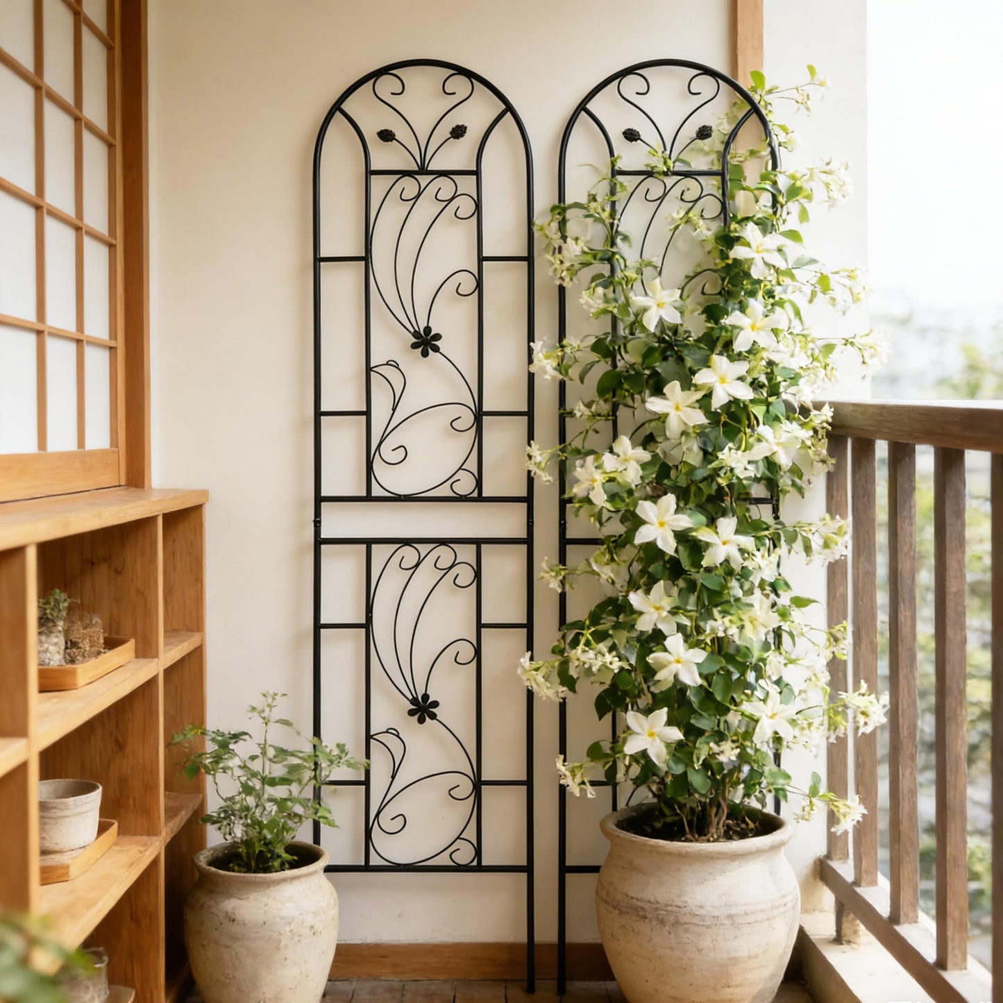 2 Pack Metal Garden Trellis 86.7"x19.7" – Rustproof Trellis for Climbing Plants Outdoor, Peacock Style Flower Support for Roses Ivy Vines, Black