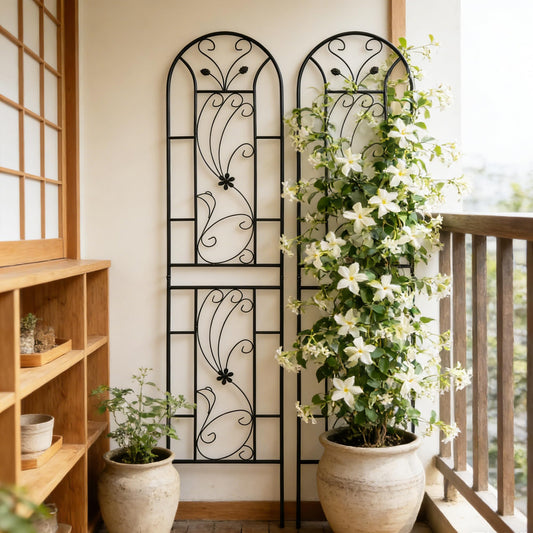 2 Pack Metal Garden Trellis 86.7"x19.7" – Rustproof Trellis for Climbing Plants Outdoor, Peacock Style Flower Support for Roses Ivy Vines, Black