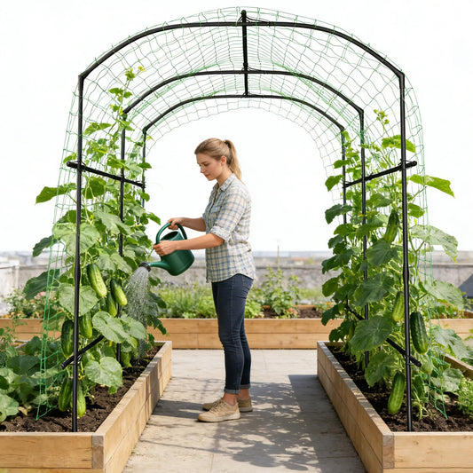 SUNYRISY Garden Arch Trellis for Climbing Plants Outdoor, 87in Tall Plant Support Trellis for Yard Raised Bed Planting Vine Cucumber Flowers Fruit Vegetables
