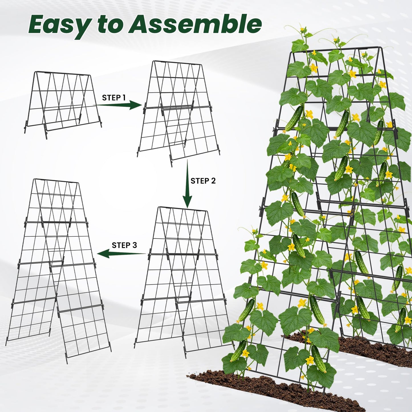 Adjustable A-Frame Trellis for Climbing Plants Outdoor, 48"x16" Cucumber Trellis for Raised Bed, Metal Garden Trellis with Grid Design, Tomato, Grape, Bean, Pea, Squash, Vegetable Trellis (Black)