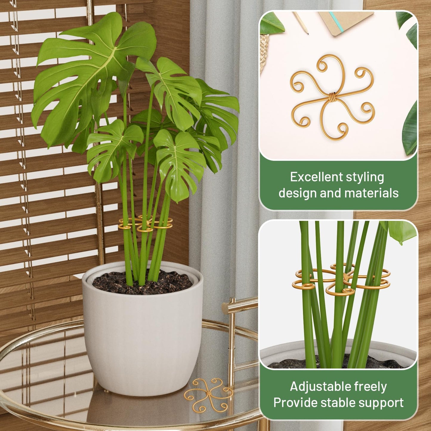 Yeomant 4PCS Iron Monstera Support, Uniquely Designed Plant Support Stakes for Indoor Plants, Stable Plant Stakes and Supports, Turtle Shell Bamboo Clamp Set for Thriving Growth