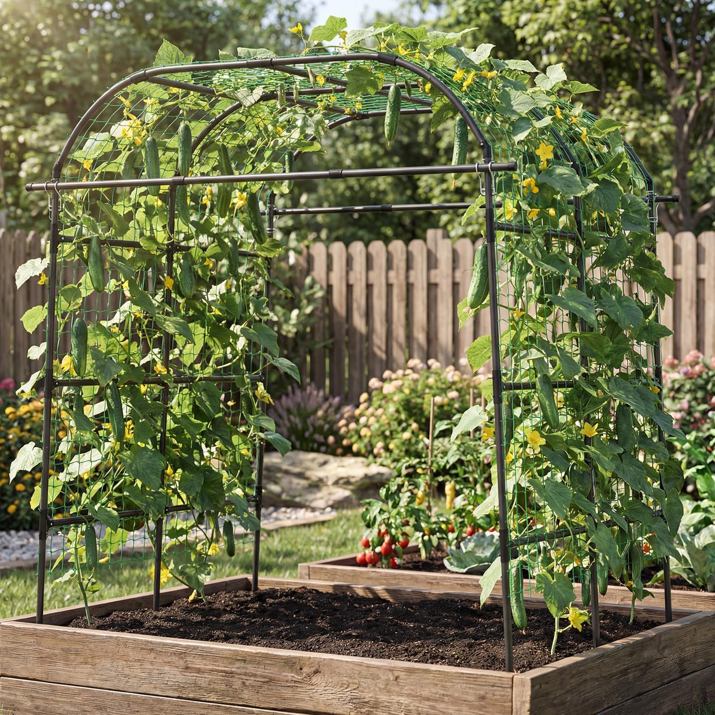 Happygrill Metal Garden Arch Trellis for Climbing Plants, 8 FT Extra Wide U-Shape Cucumber Trellis for Raised Bed, Heavy-Duty Metal Plant Support for Vegetables Flowers Grape Vines