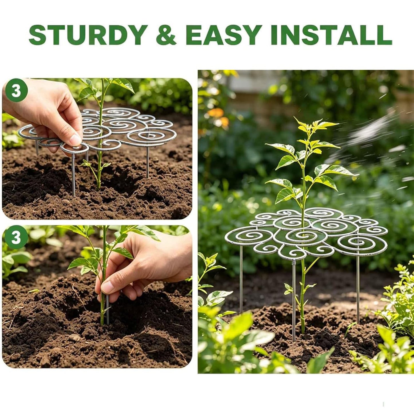 Metal Plant Support Ring for Peony Cages & Garden, Heavy Duty Metal Flower Stakes for Upright Growth, Decorative Grow Through Rings for Peonies, Roses, Hydrangeas, Tomatoes (2pcs, S)
