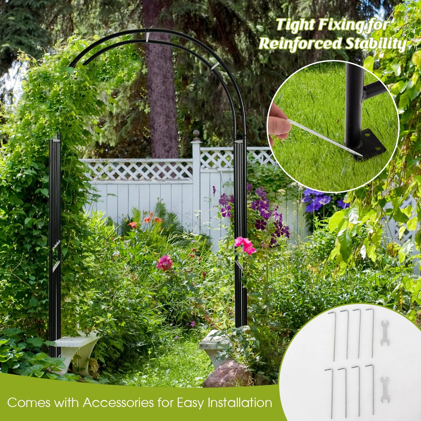 S AFSTAR Metal Garden Arch, 7.2ft/86 Outdoor Arbor for Various Climbing Plant Flower, Arch Trellis for Wedding Garden Bridal Party Festival Decoration, Easy-to-Assemble