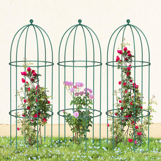 UrGROWA 3 Pack Metal Plant Cage Support, 31.5" H Peony Support Tomato Cage Garden Rose Obelisk Trellis Supports Tower for Clematis Vine Jasmine Supports Outdoor Indoor