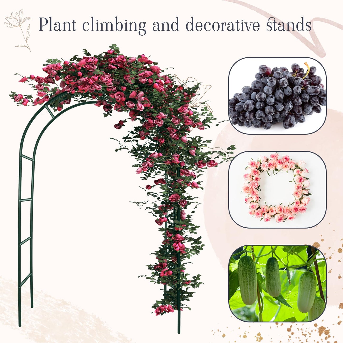 Gisafai 3 Pcs Metal Garden Arch Trellis Wedding Arches Pergola Arbor 7.9 Ft, Two Way Assemble, Durable Wedding Trellis Archway for Climbing Plants Outdoor Bridal Party Decoration (Dark Green)