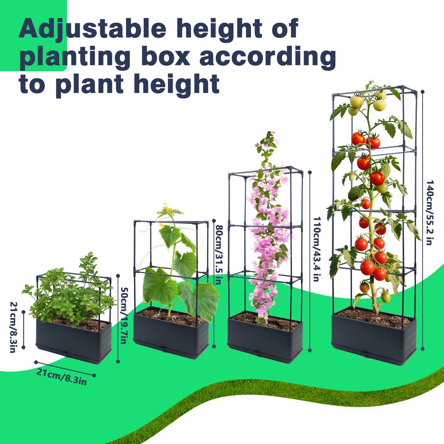 Sumloty 2Pack Raised Garden Bed Planter Boxe with Trellis, 55.2" Self Watering Tomato Planter Box with Trellis for Climbing Vegetable Flowers and Plants, Tomato Cage for Indoor Outdoor Use
