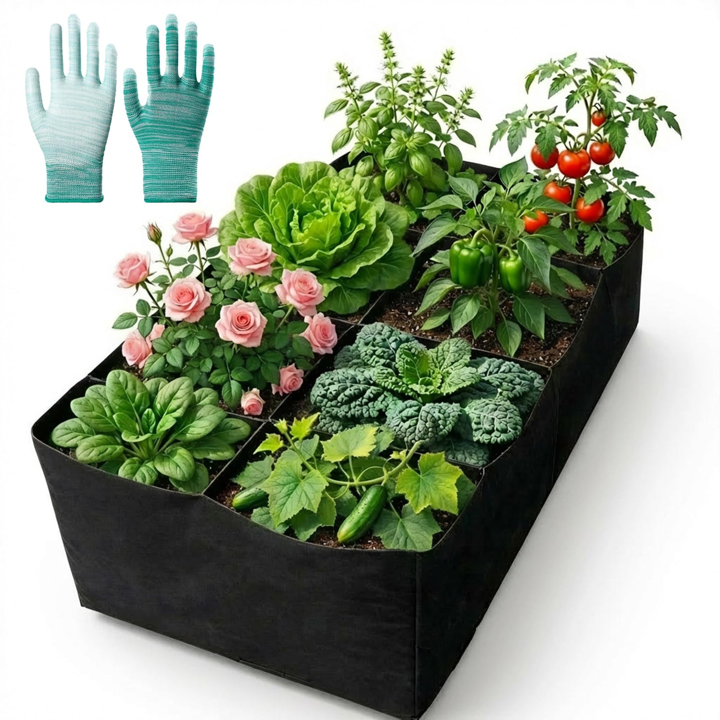 Hecurba Fabric Raised Garden Bed, 6 x 3 x 1 ft Planter Boxes Outdoor with 8 Grids, Perfect for Vegetables, Herbs, and Flowers, Durable Garden Beds for Home Gardening Enthusiasts