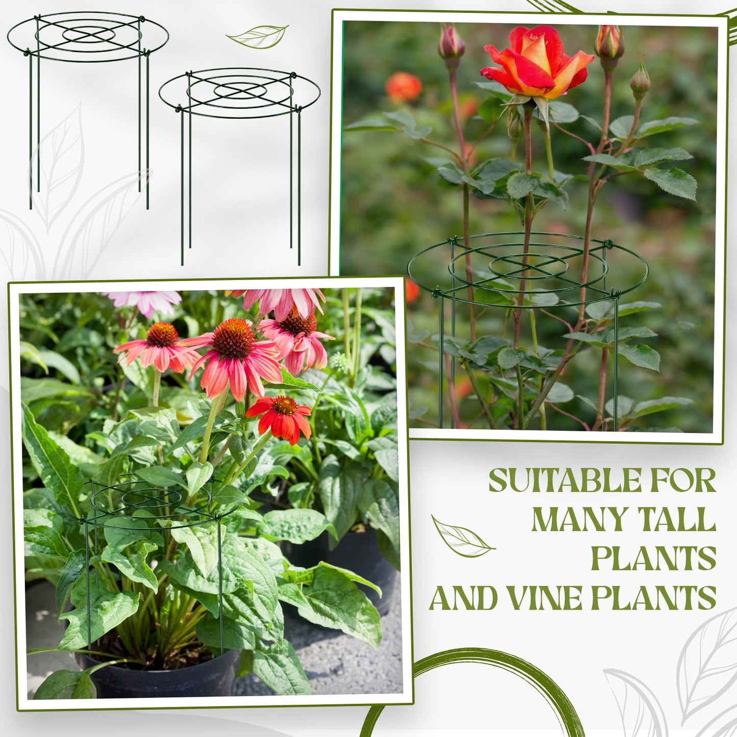 Geelin 24 Pack Peony Cages Bulk 12 x 16'' Peony Cage and Supports for Outdoor Plants Grow Through Heavy Duty Metal Plant Supports Frame Rings Hoops 4 Legs for Flowers Tomato Rose Hydrangea Strawberry