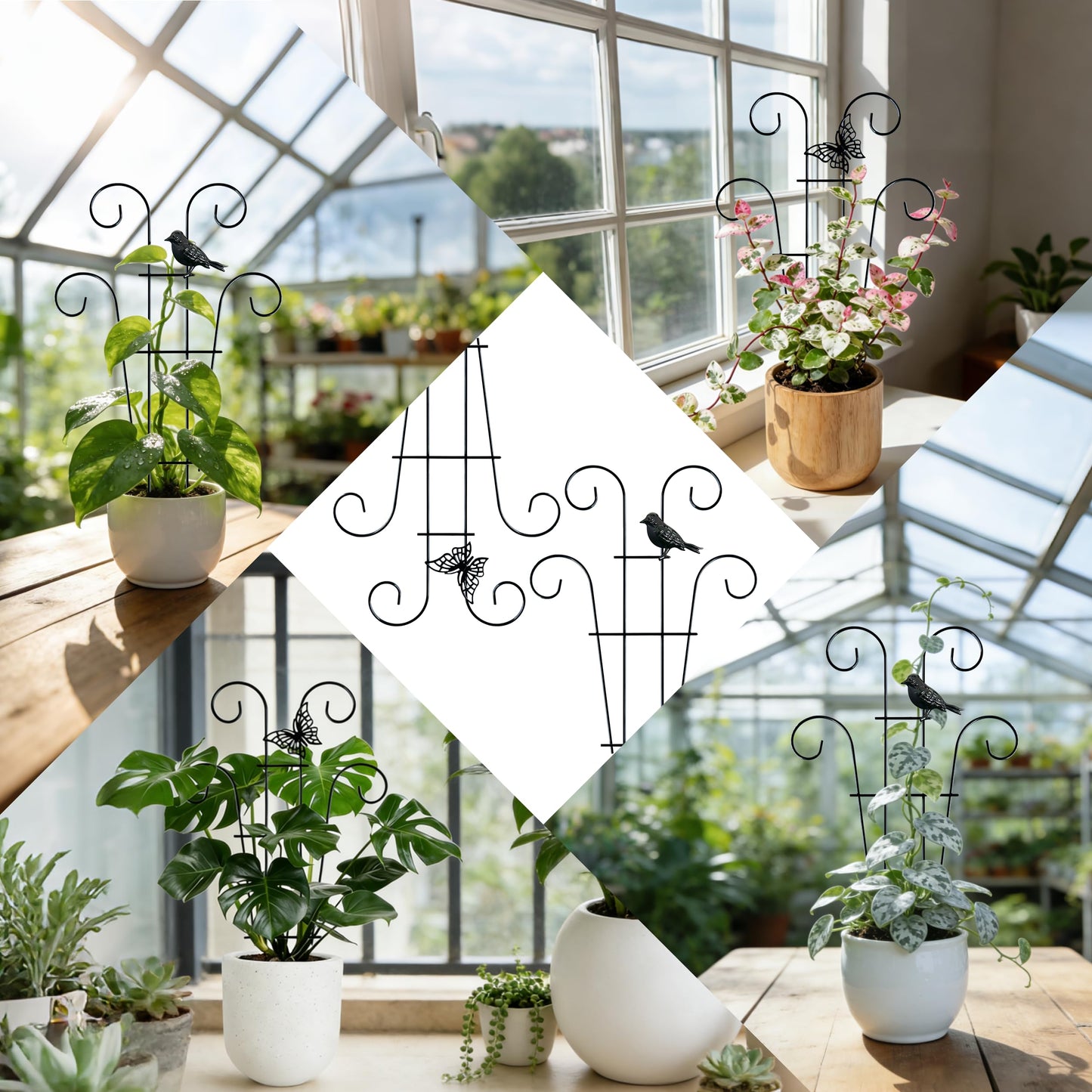 4 Pcs Butterfly Trellis for Potted Plants Indoor, 14.6 inch Small Garden Metal Trellis for Climbing Plants Outdoor, Stackable Pothos Plant Climber Support for Hoya Vine Ivy Flower Plant Support