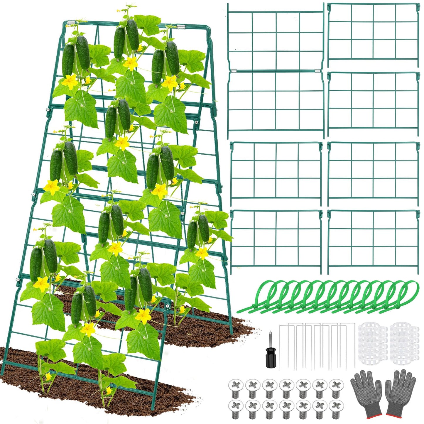 17 x 42 Inch Garden Trellis for Raised Beds Foldable Climbing Plant Support Cucumber Trellis Outdoor A-Frame Metal Vegetable Trellis with Garden Supplies for Grape Tomato Peas Flower