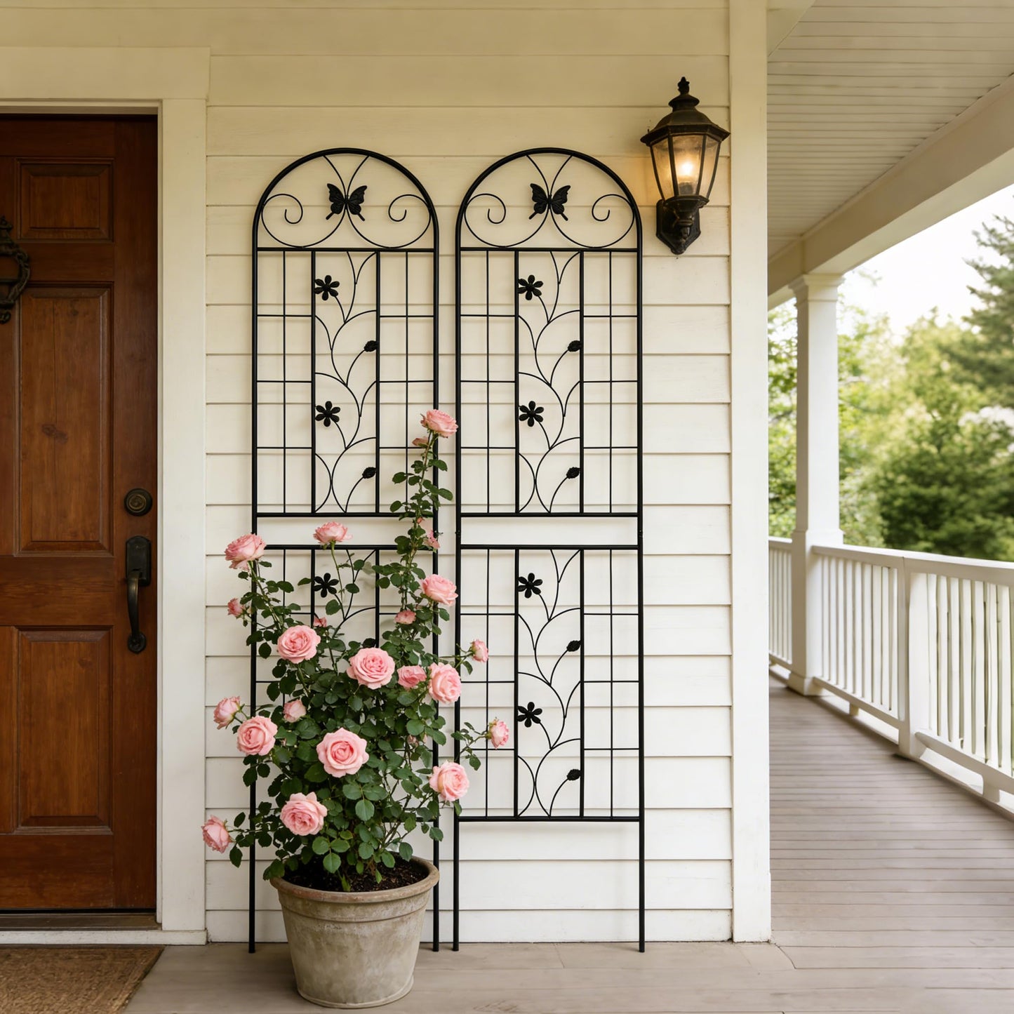2 Pack Metal Garden Trellis 86.7" x 19.7", Rustproof Plant Support for Climbing Plants, Outdoor Flower Support for Vines Roses Vegetables, Easy Assembly, Black